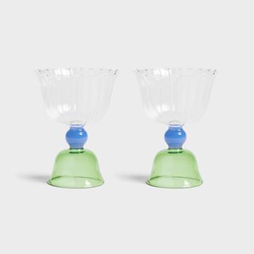 Glass tulip green set of 2