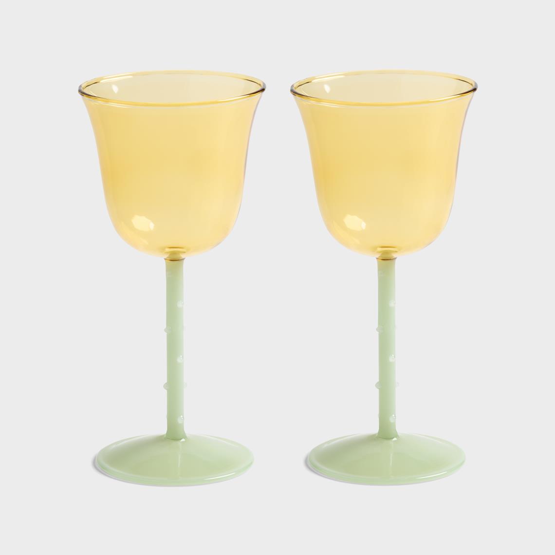 Wine glass dot yellow set of 2