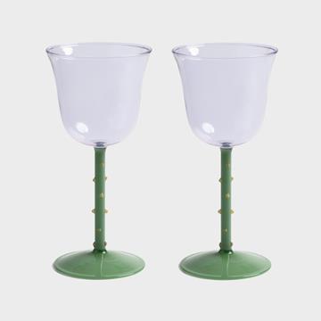 Wine glass dot purple set of 2