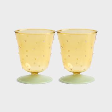 Water glass dot yellow set of 2