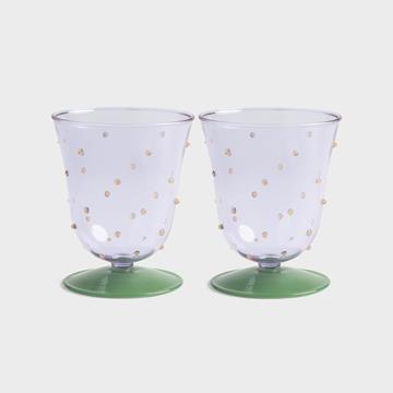 Water glass dot purple set of 2