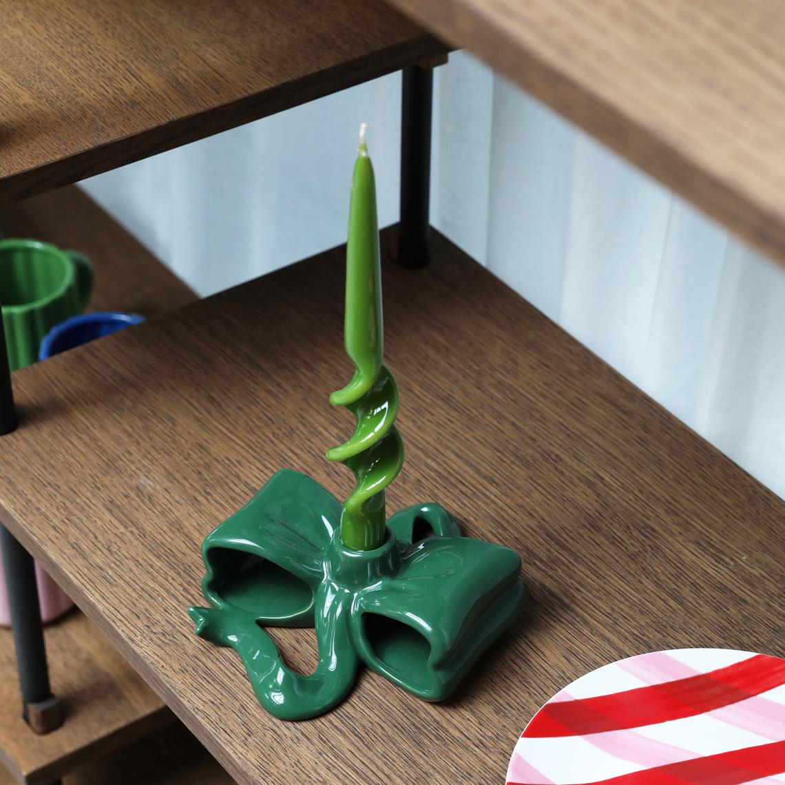Candle holder ribbon green