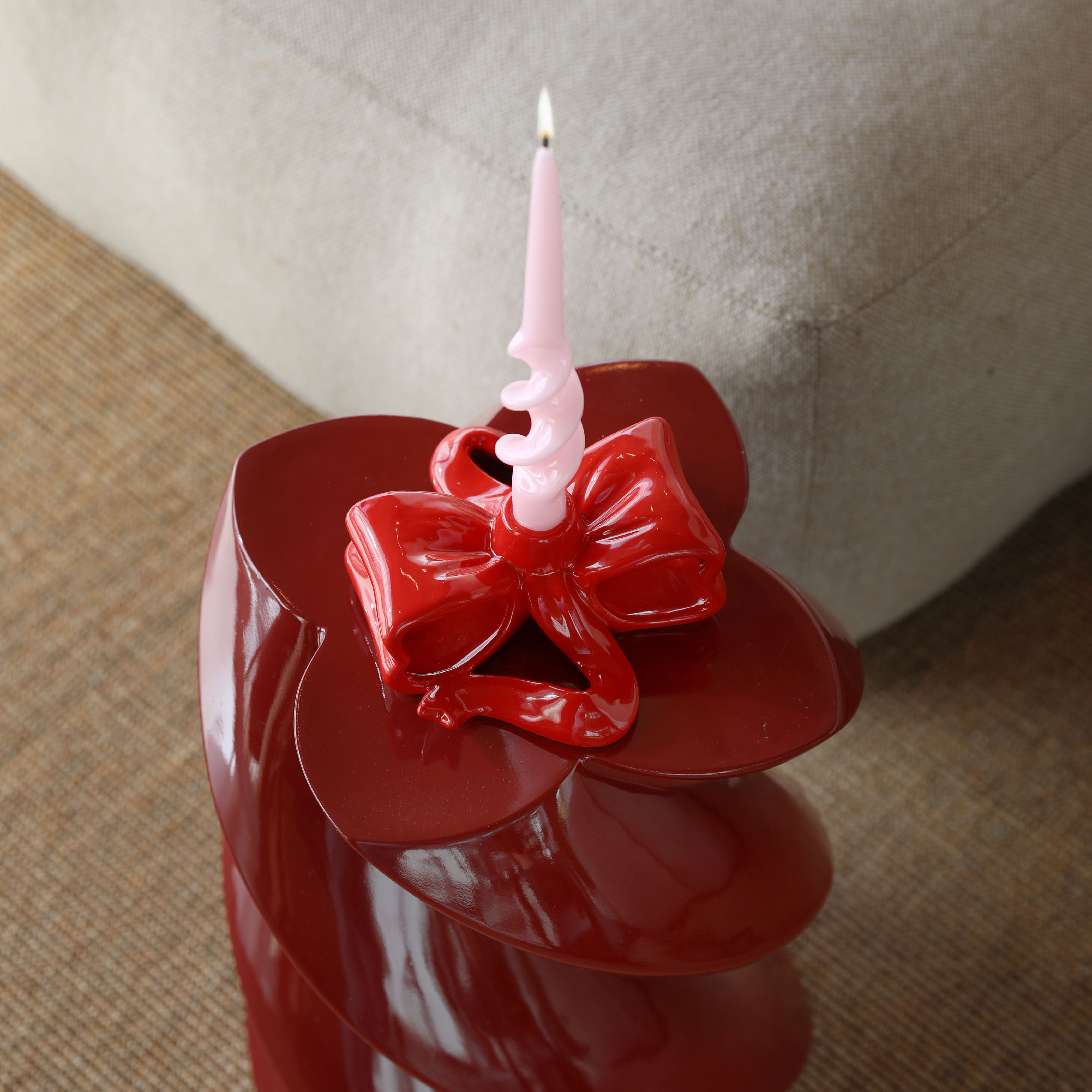 Candle holder ribbon red