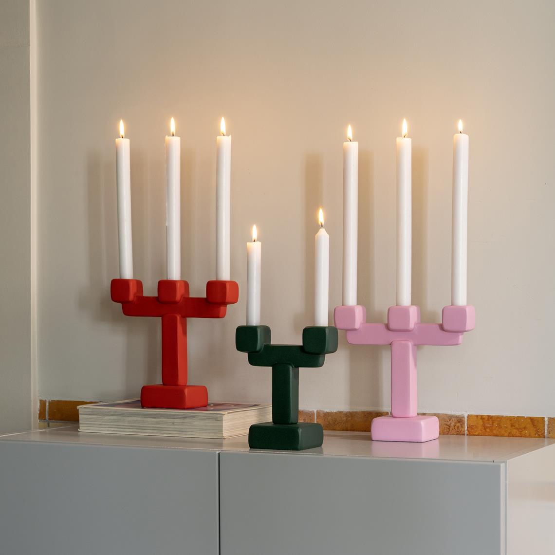 Candle holder chunk large pink