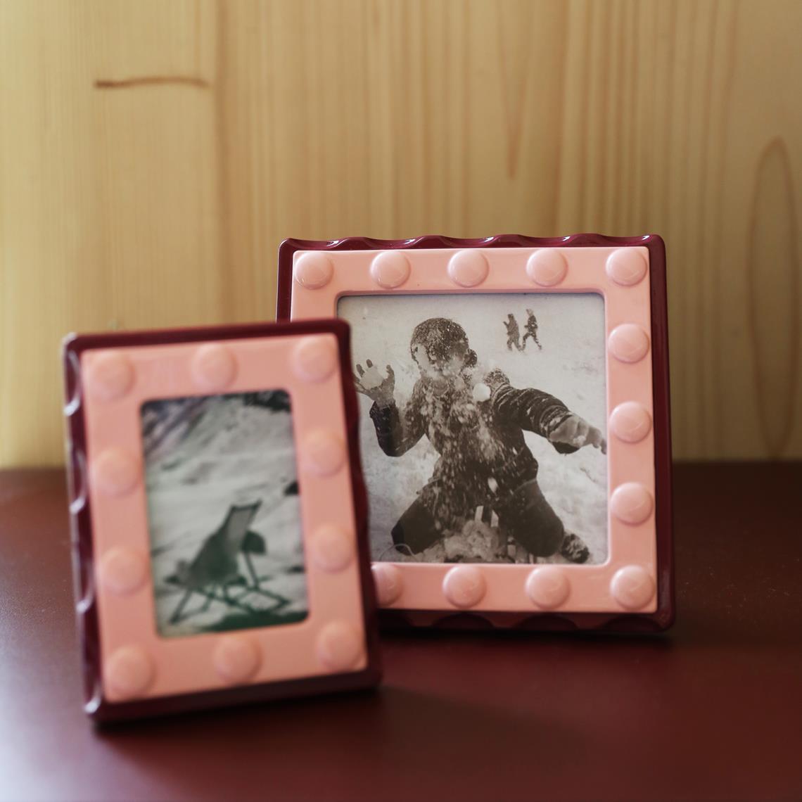 Photo frame facet rectangle small pink