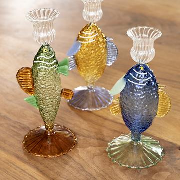 Candle holder fish blue