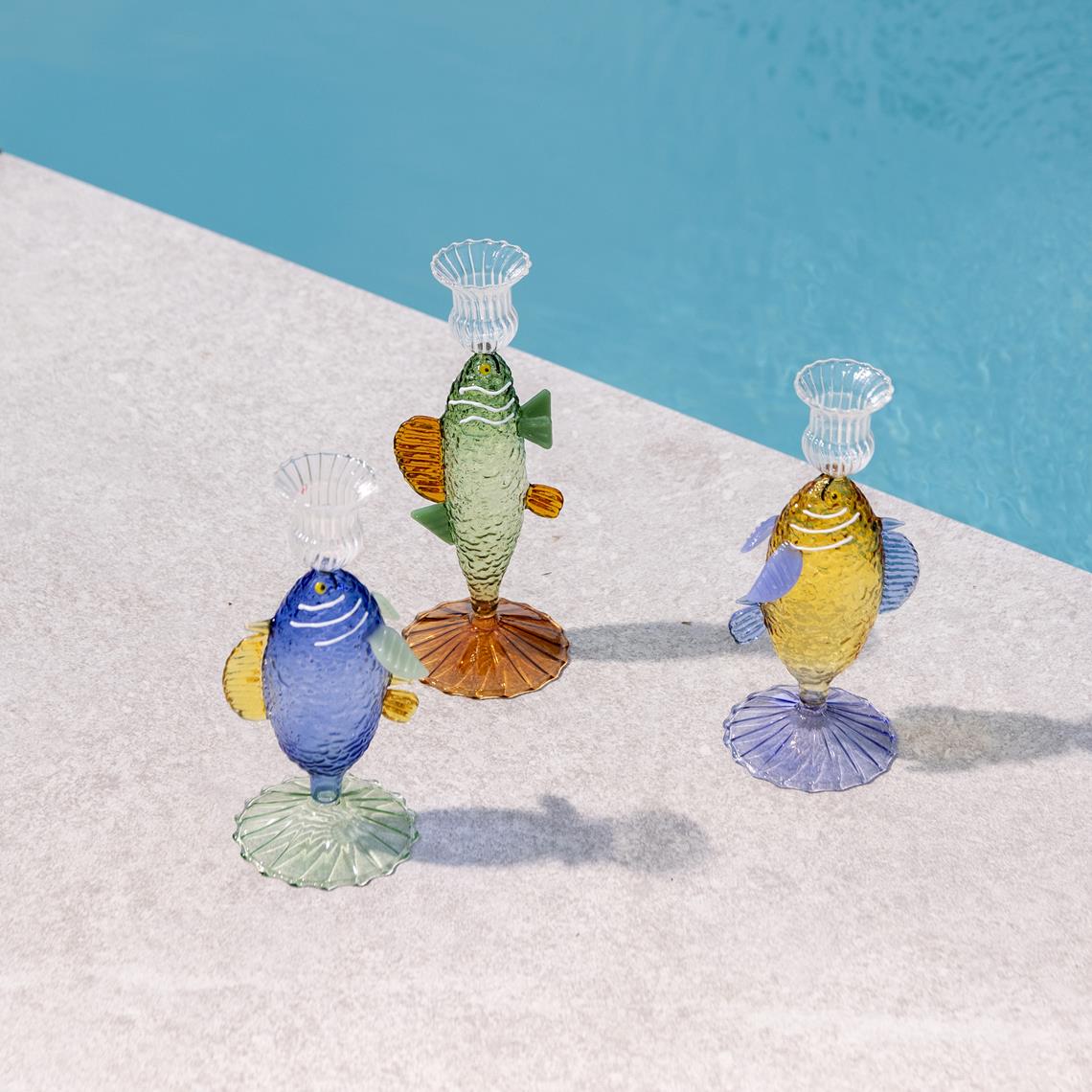 Candle holder fish blue