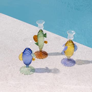 Candle holder fish blue