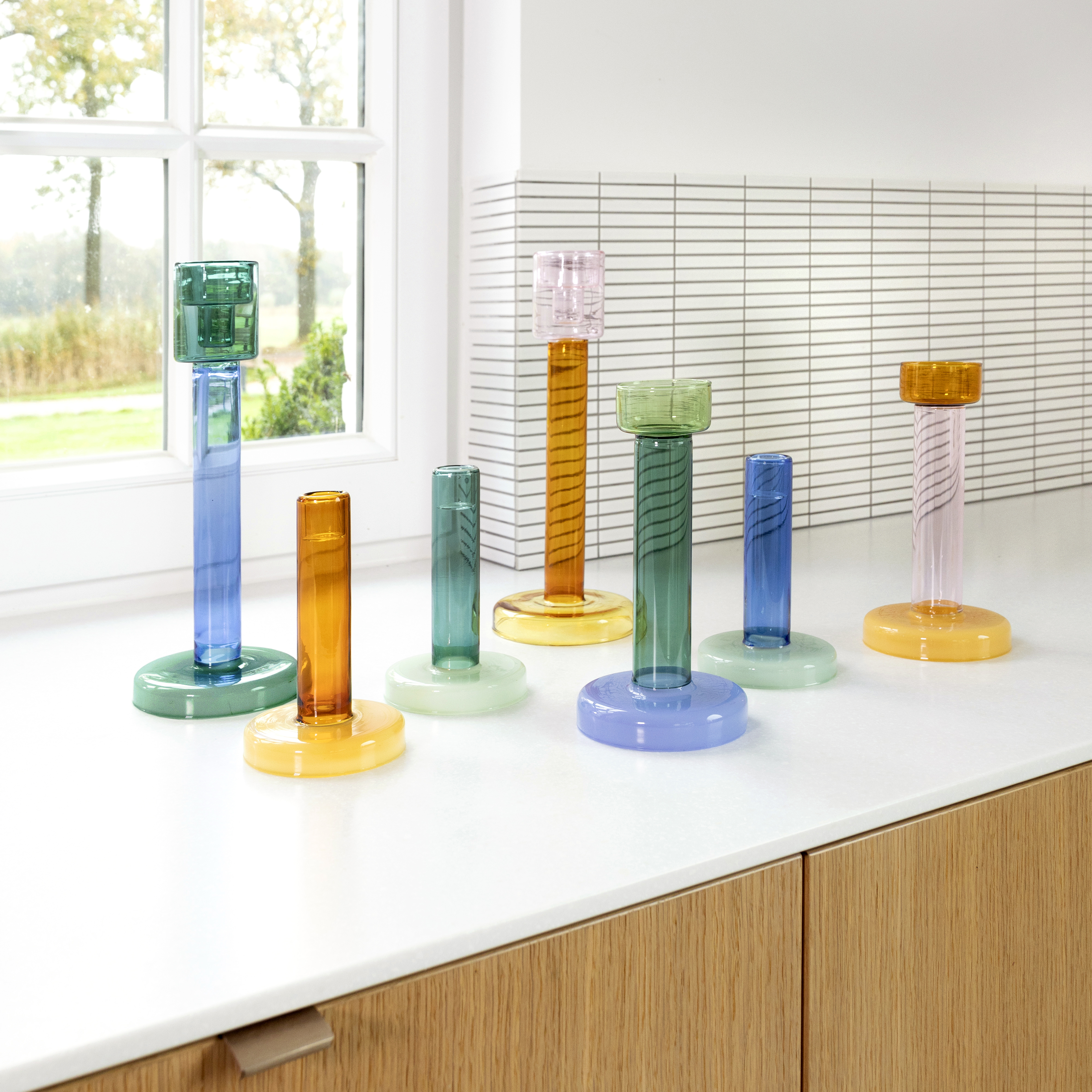 Bole candle holder M green / blue