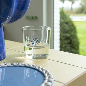 Glass flora blue set of 2