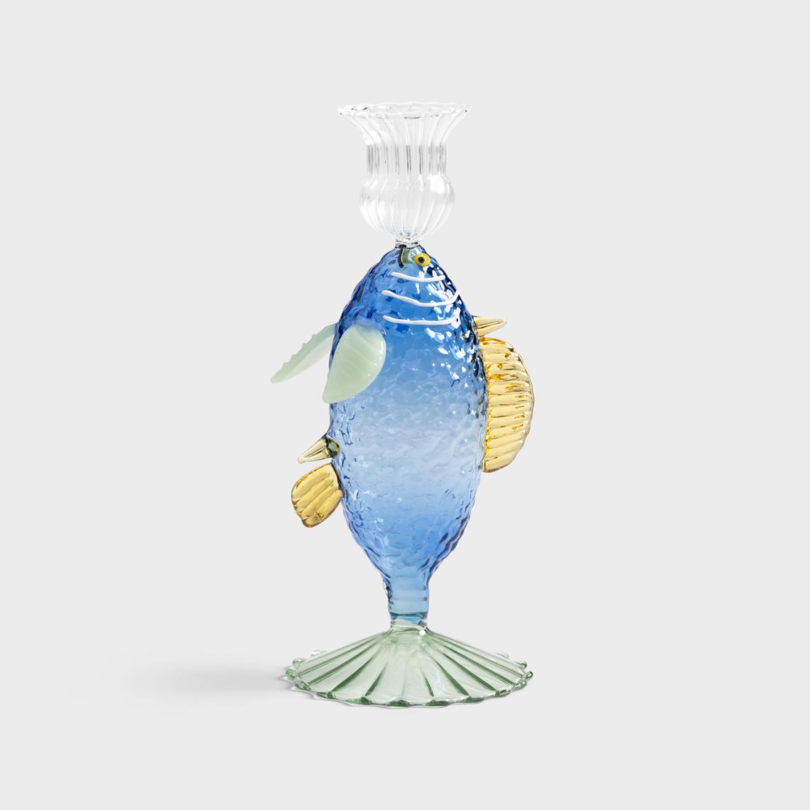 Candle holder fish blue