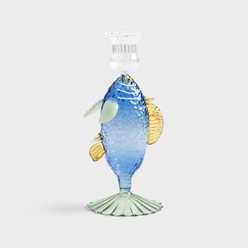 Candle holder fish blue