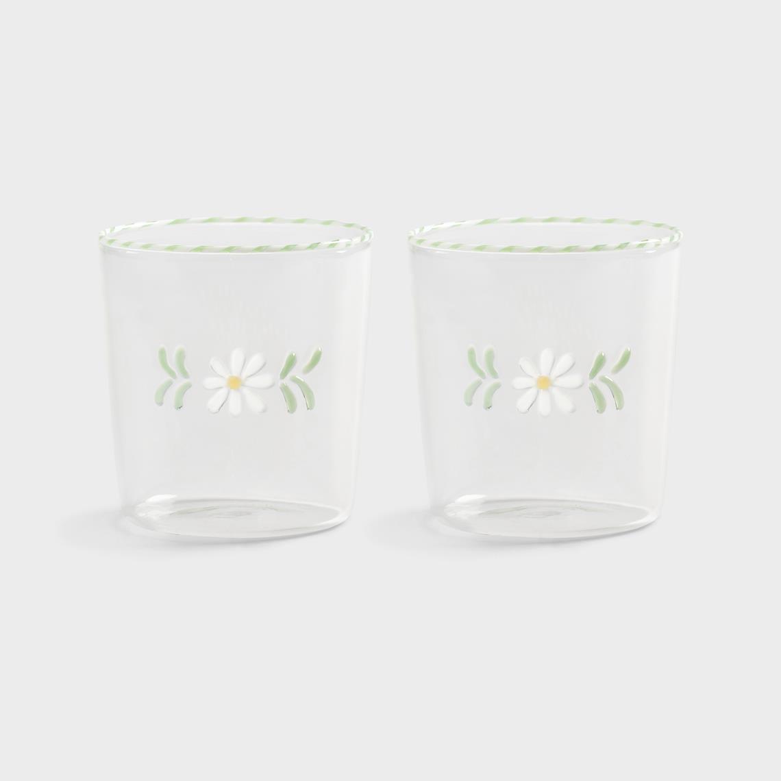 Glass flora white set of 2