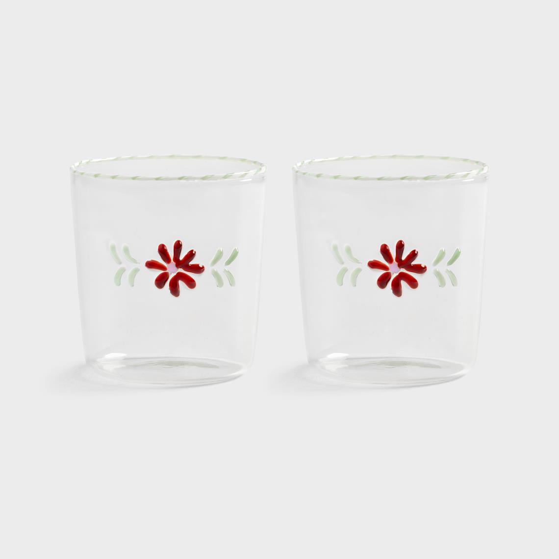Glass flora red set of 2