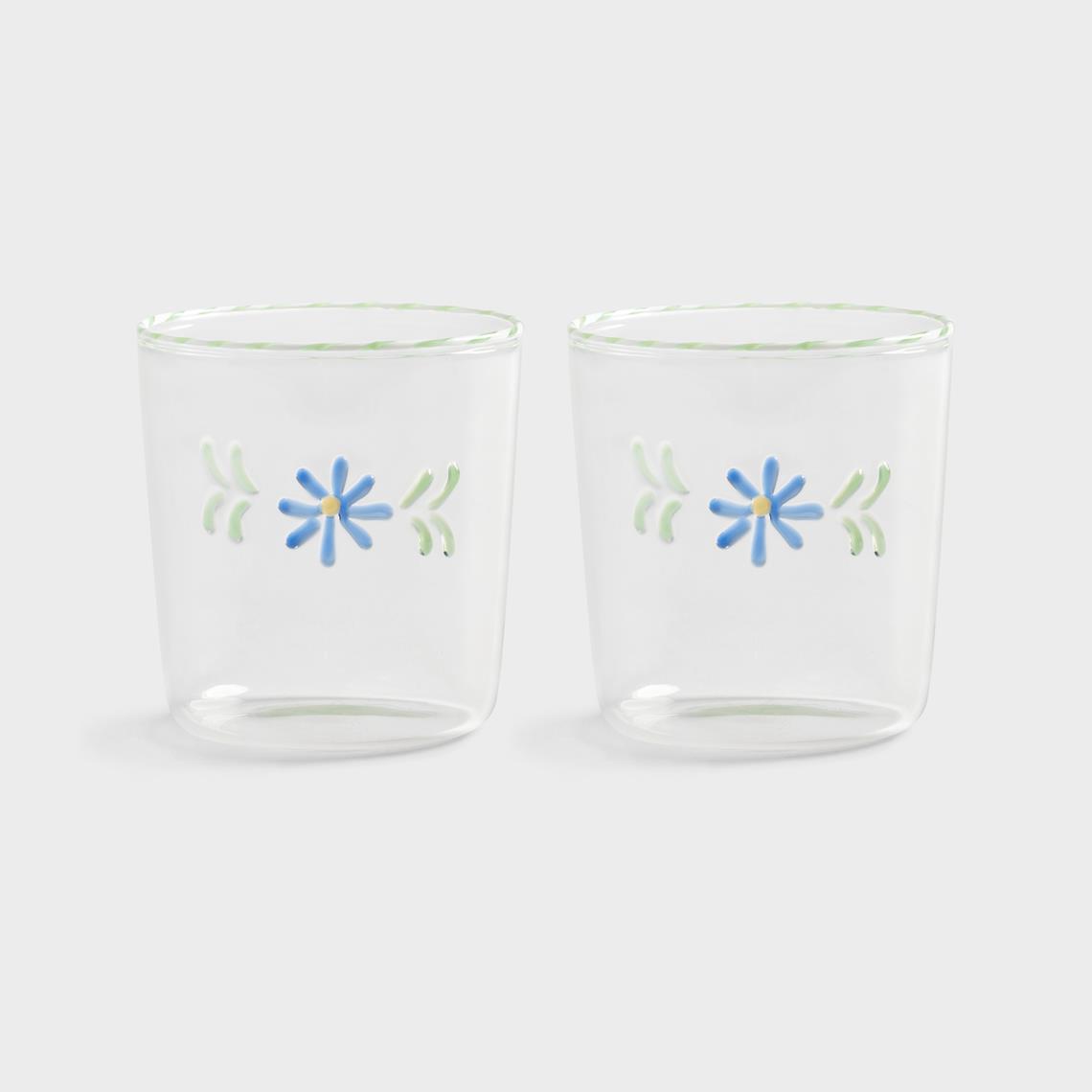 Glass flora blue set of 2