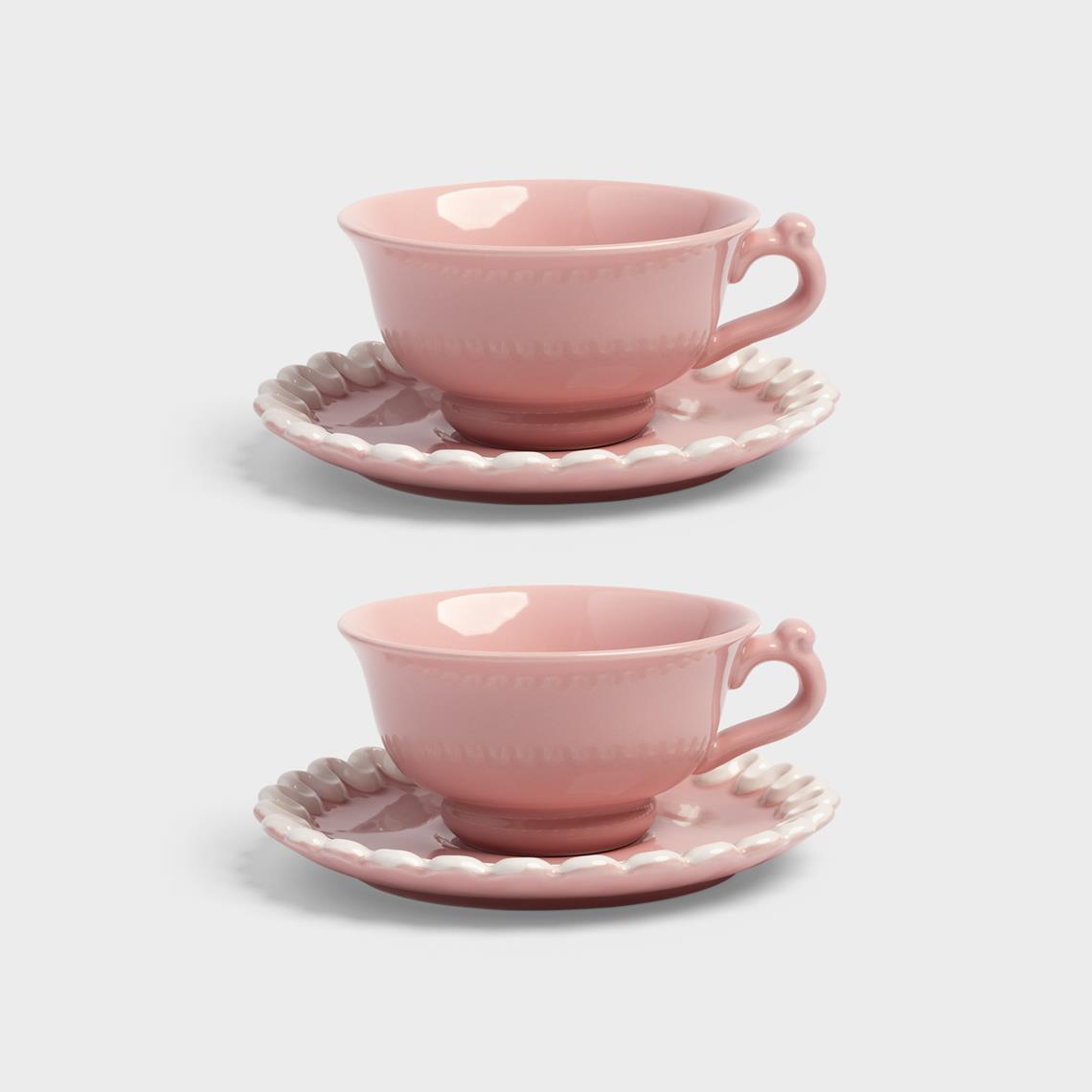 Cup & saucer whip pink set of 2