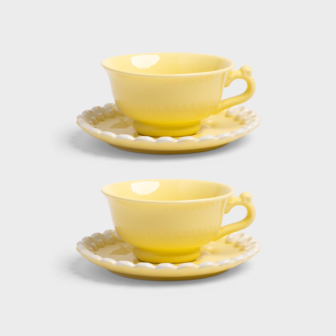 Cup & saucer whip yellow set of 2