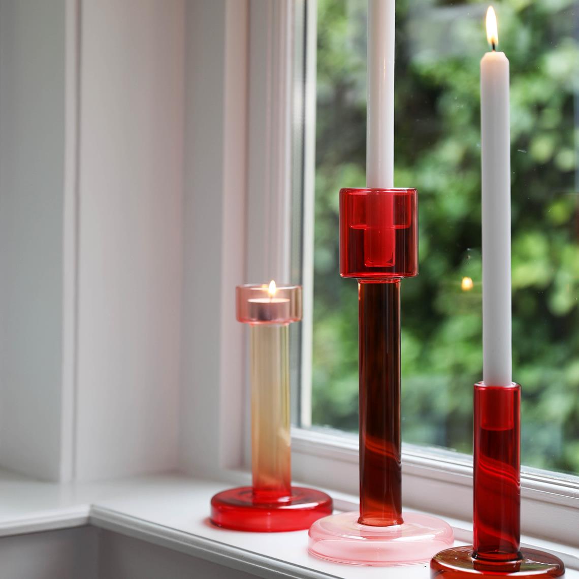 Bole candle holder L red / pink